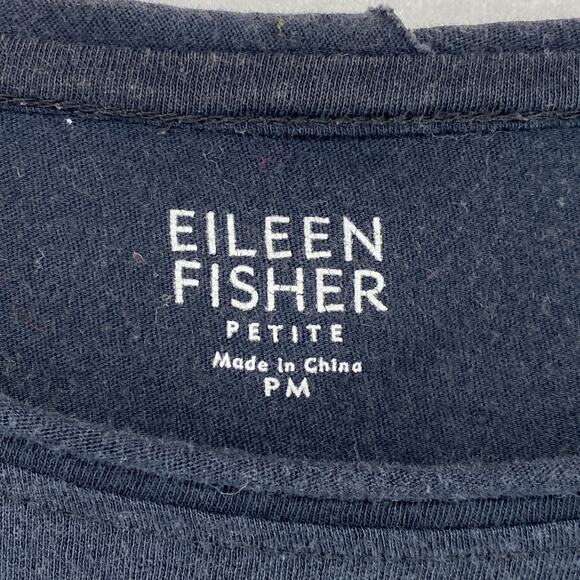 EILEEN FISHER Top PM Fine Cotton Jersey Rolled Hem Scoop Neck Short Sleeve Black - Picture 5 of 13